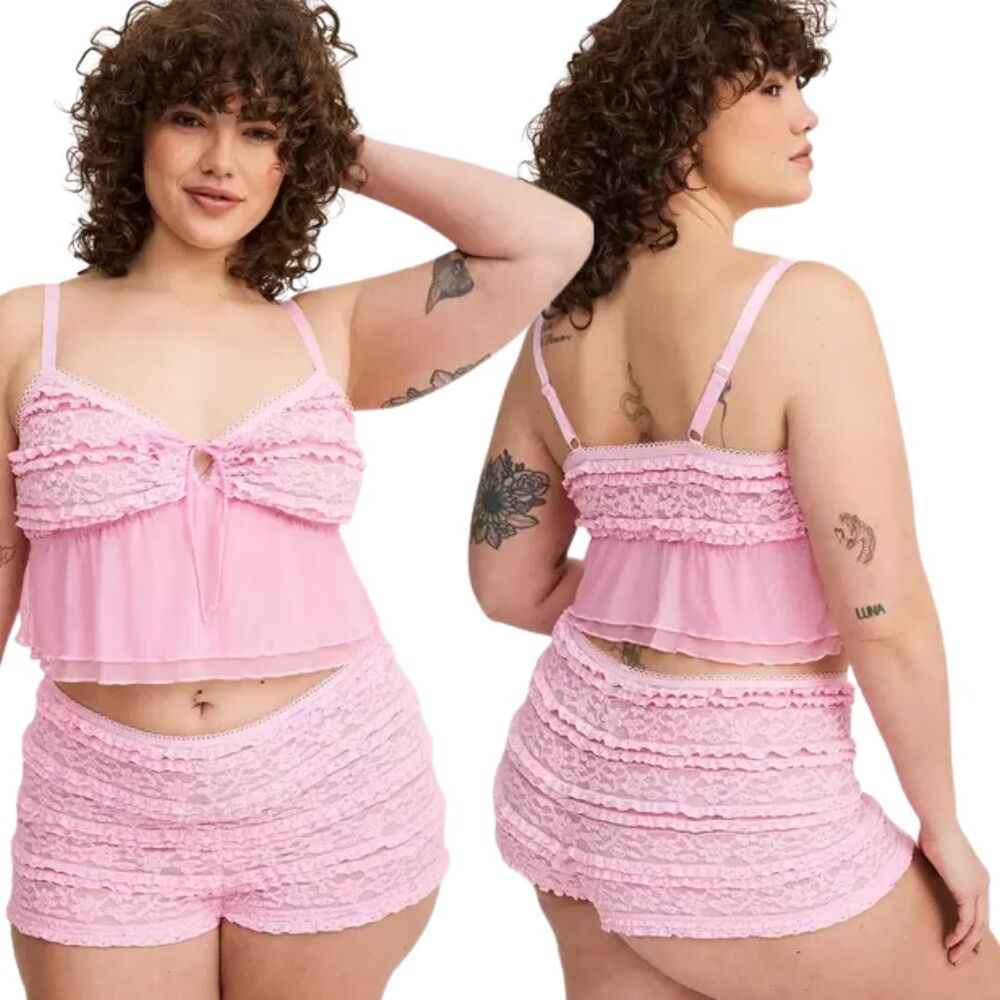 Torrid Ruffle Lace Mid-Rise Boyshort Panty Size 0 NWT Two Pair Pack Black Pink